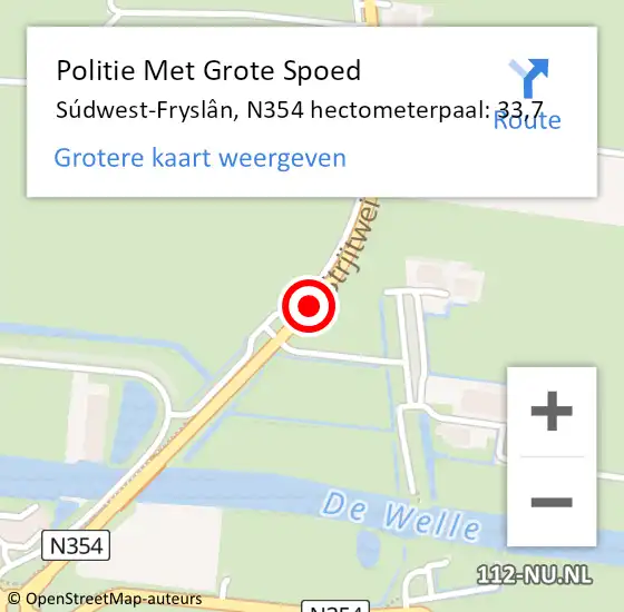 Locatie op kaart van de 112 melding: Politie Met Grote Spoed Naar Súdwest-Fryslân, N354 hectometerpaal: 33,7 op 23 januari 2024 06:07