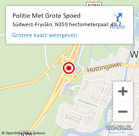 Locatie op kaart van de 112 melding: Politie Met Grote Spoed Naar Súdwest-Fryslân, N359 hectometerpaal: 49,7 op 23 januari 2024 07:56