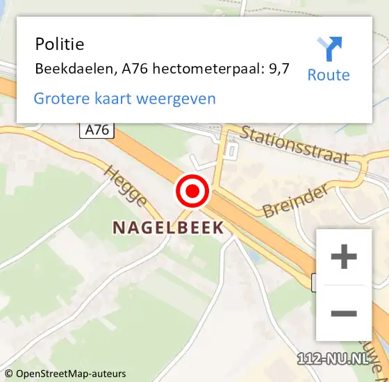 Locatie op kaart van de 112 melding: Politie Beekdaelen, A76 hectometerpaal: 9,7 op 23 januari 2024 08:23