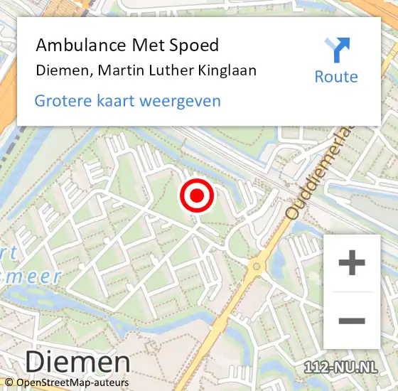 Locatie op kaart van de 112 melding: Ambulance Met Spoed Naar Diemen, Martin Luther Kinglaan op 23 januari 2024 09:44