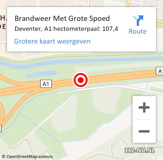 Locatie op kaart van de 112 melding: Brandweer Met Grote Spoed Naar Deventer, A1 hectometerpaal: 107,4 op 23 januari 2024 10:20