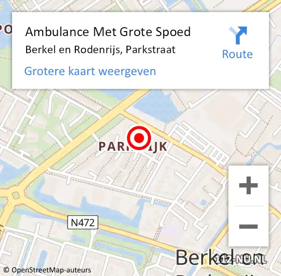 Locatie op kaart van de 112 melding: Ambulance Met Grote Spoed Naar Berkel en Rodenrijs, Parkstraat op 23 januari 2024 11:25