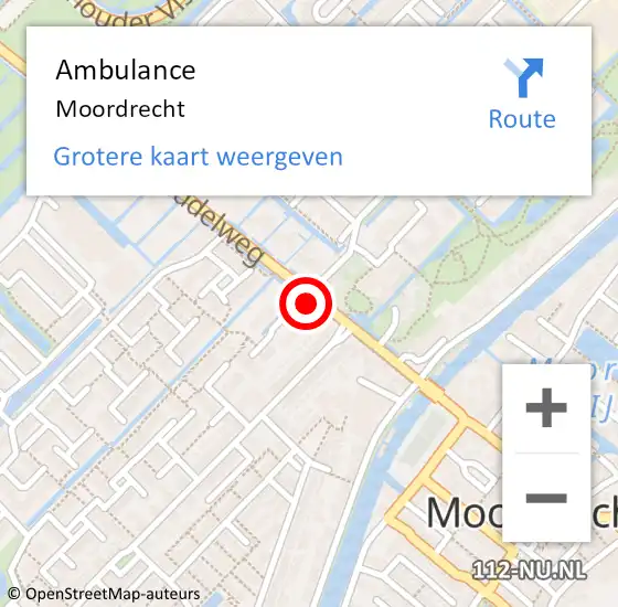 Locatie op kaart van de 112 melding: Ambulance Moordrecht op 23 januari 2024 11:45