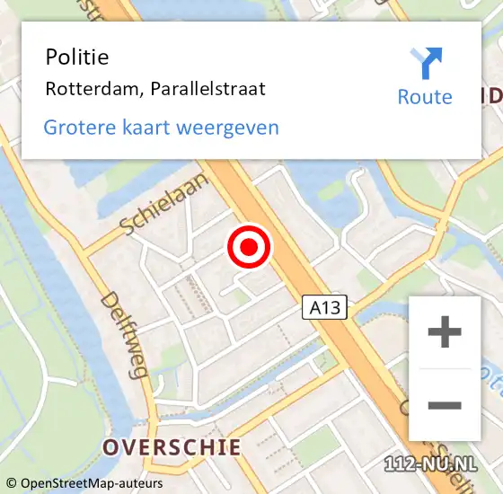 Locatie op kaart van de 112 melding: Politie Rotterdam, Parallelstraat op 23 januari 2024 11:52
