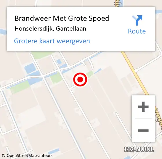 Locatie op kaart van de 112 melding: Brandweer Met Grote Spoed Naar Honselersdijk, Gantellaan op 23 januari 2024 12:12