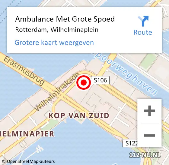 Locatie op kaart van de 112 melding: Ambulance Met Grote Spoed Naar Rotterdam, Wilhelminaplein op 23 januari 2024 12:25