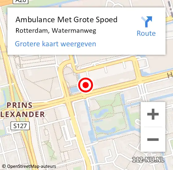 Locatie op kaart van de 112 melding: Ambulance Met Grote Spoed Naar Rotterdam, Watermanweg op 23 januari 2024 13:47
