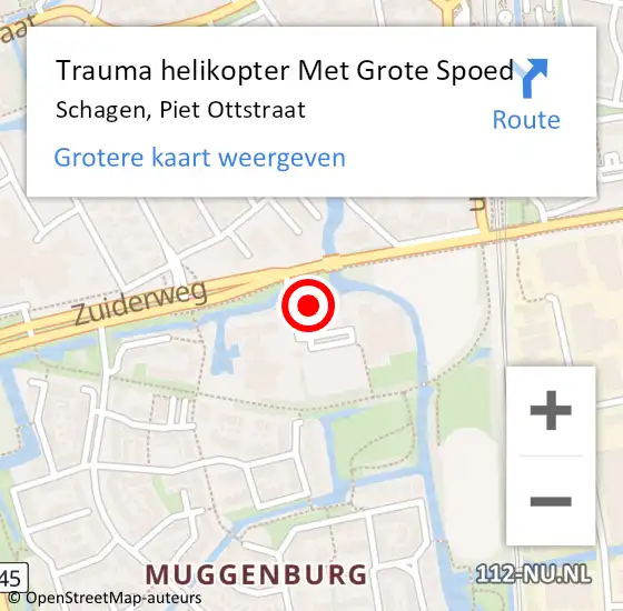 Locatie op kaart van de 112 melding: Trauma helikopter Met Grote Spoed Naar Schagen, Piet Ottstraat op 23 januari 2024 13:49