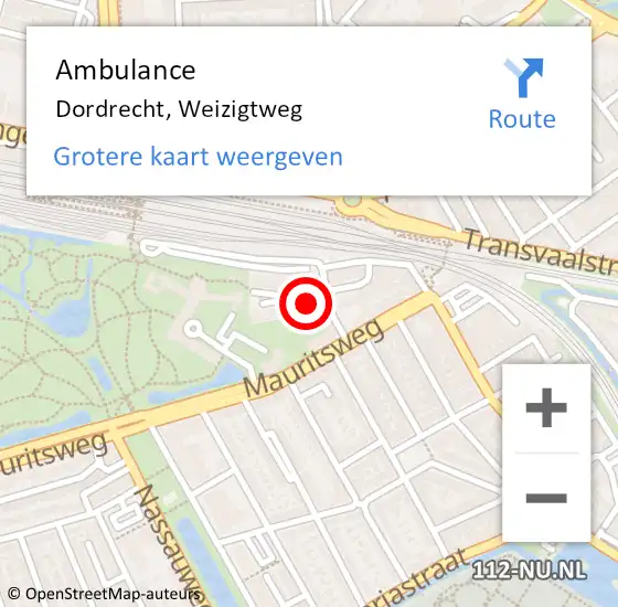 Locatie op kaart van de 112 melding: Ambulance Dordrecht, Weizigtweg op 23 januari 2024 13:57