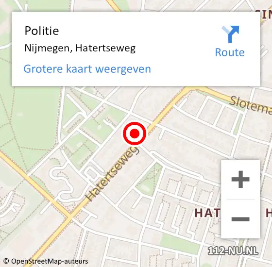 Locatie op kaart van de 112 melding: Politie Nijmegen, Hatertseweg op 23 januari 2024 14:12