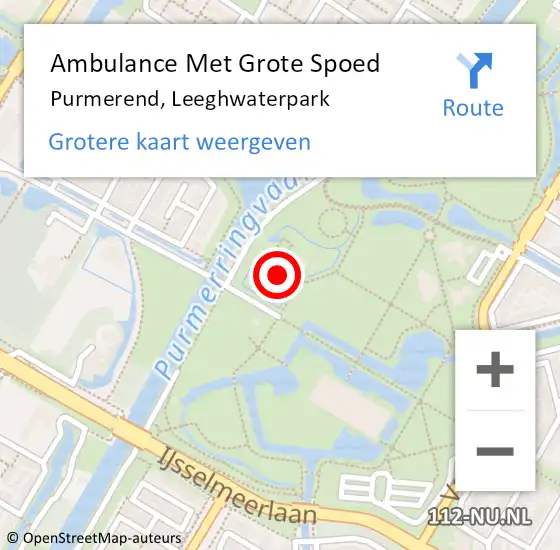 Locatie op kaart van de 112 melding: Ambulance Met Grote Spoed Naar Purmerend, Leeghwaterpark op 23 januari 2024 14:36