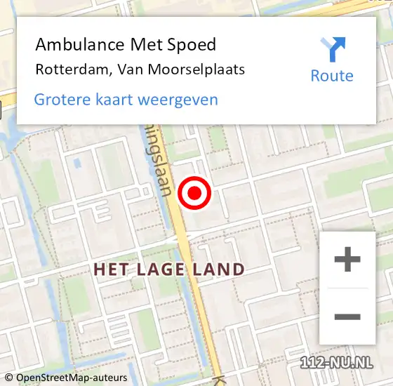 Locatie op kaart van de 112 melding: Ambulance Met Spoed Naar Rotterdam, Van Moorselplaats op 23 januari 2024 15:08
