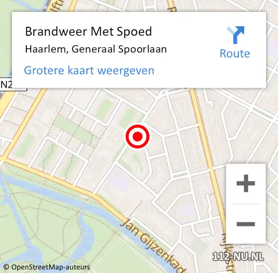 Locatie op kaart van de 112 melding: Brandweer Met Spoed Naar Haarlem, Generaal Spoorlaan op 23 januari 2024 15:09