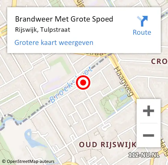 Locatie op kaart van de 112 melding: Brandweer Met Grote Spoed Naar Rijswijk, Tulpstraat op 23 januari 2024 15:22