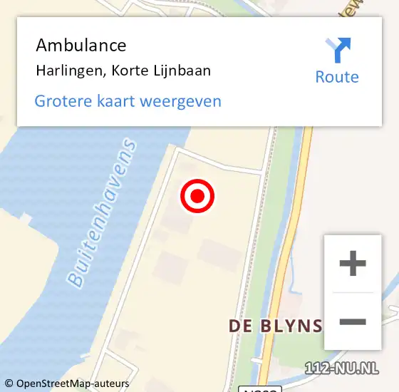 Locatie op kaart van de 112 melding: Ambulance Harlingen, Korte Lijnbaan op 23 januari 2024 15:46
