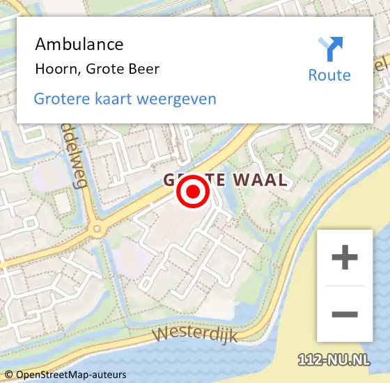 Locatie op kaart van de 112 melding: Ambulance Hoorn, Grote Beer op 23 januari 2024 17:07