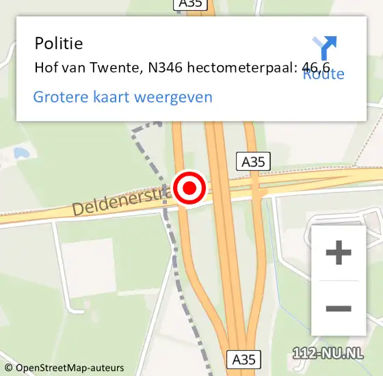Locatie op kaart van de 112 melding: Politie Hof van Twente, N346 hectometerpaal: 46,6 op 23 januari 2024 17:11