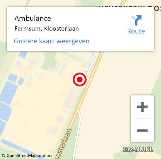 Locatie op kaart van de 112 melding: Ambulance Farmsum, Kloosterlaan op 23 januari 2024 17:14