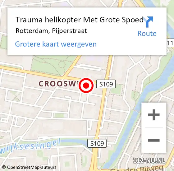 Locatie op kaart van de 112 melding: Trauma helikopter Met Grote Spoed Naar Rotterdam, Pijperstraat op 23 januari 2024 17:24