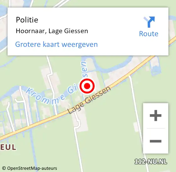 Locatie op kaart van de 112 melding: Politie Hoornaar, Lage Giessen op 23 januari 2024 17:27