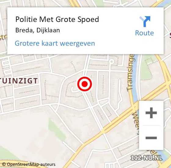 Locatie op kaart van de 112 melding: Politie Met Grote Spoed Naar Breda, Dijklaan op 23 januari 2024 18:37