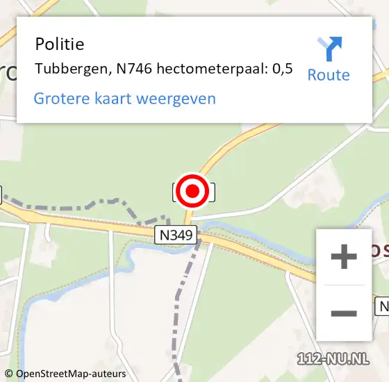 Locatie op kaart van de 112 melding: Politie Tubbergen, N746 hectometerpaal: 0,5 op 23 januari 2024 19:19