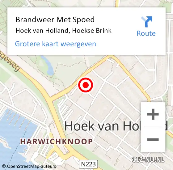 Locatie op kaart van de 112 melding: Brandweer Met Spoed Naar Hoek van Holland, Hoekse Brink op 23 januari 2024 20:14