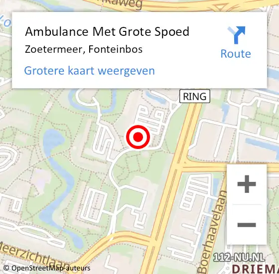 Locatie op kaart van de 112 melding: Ambulance Met Grote Spoed Naar Zoetermeer, Fonteinbos op 23 januari 2024 20:34