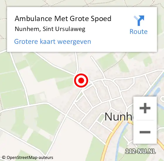 Locatie op kaart van de 112 melding: Ambulance Met Grote Spoed Naar Nunhem, Sint Ursulaweg op 23 januari 2024 22:01