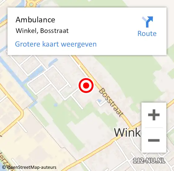 Locatie op kaart van de 112 melding: Ambulance Winkel, Bosstraat op 23 januari 2024 22:38