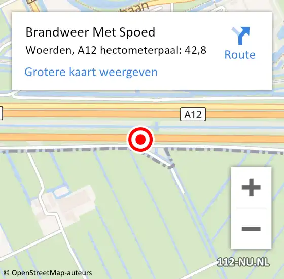 Locatie op kaart van de 112 melding: Brandweer Met Spoed Naar Woerden, A12 hectometerpaal: 42,8 op 23 januari 2024 23:36