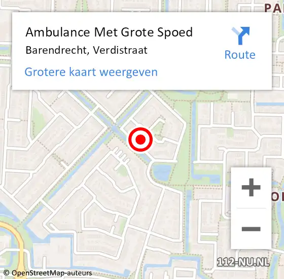 Locatie op kaart van de 112 melding: Ambulance Met Grote Spoed Naar Barendrecht, Verdistraat op 24 januari 2024 01:15