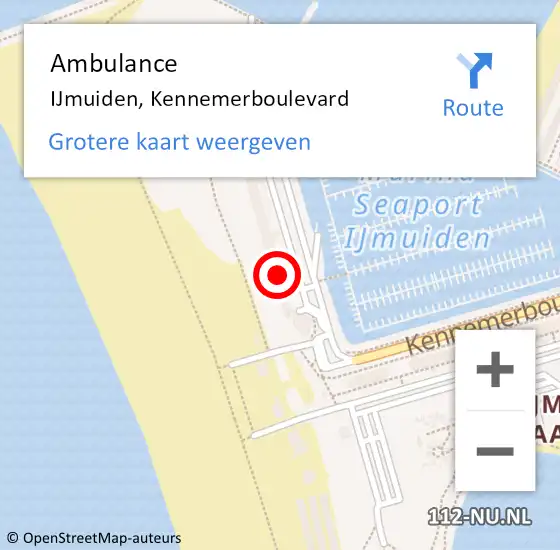 Locatie op kaart van de 112 melding: Ambulance IJmuiden, Kennemerboulevard op 24 januari 2024 01:56