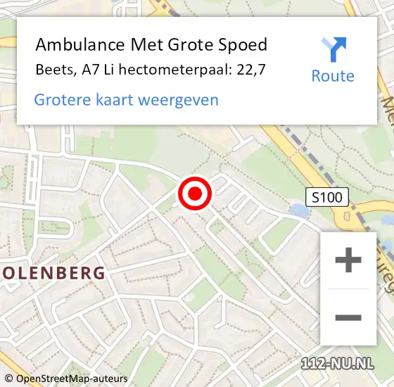 Locatie op kaart van de 112 melding: Ambulance Met Grote Spoed Naar Beets, A7 Li hectometerpaal: 22,7 op 23 september 2014 10:26