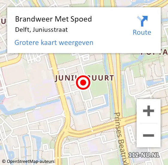 Locatie op kaart van de 112 melding: Brandweer Met Spoed Naar Delft, Juniusstraat op 24 januari 2024 06:59