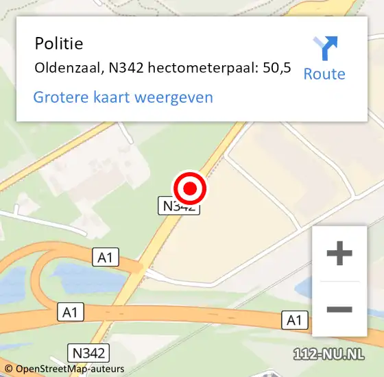 Locatie op kaart van de 112 melding: Politie Oldenzaal, N342 hectometerpaal: 50,5 op 24 januari 2024 07:46