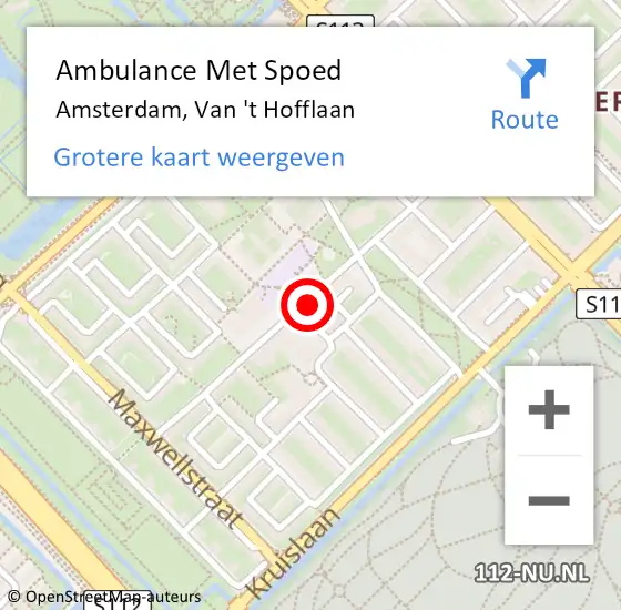 Locatie op kaart van de 112 melding: Ambulance Met Spoed Naar Amsterdam, Van 't Hofflaan op 24 januari 2024 08:41