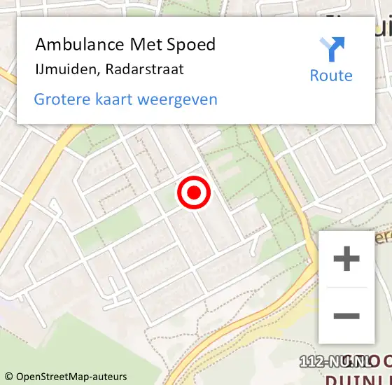 Locatie op kaart van de 112 melding: Ambulance Met Spoed Naar IJmuiden, Radarstraat op 24 januari 2024 08:56