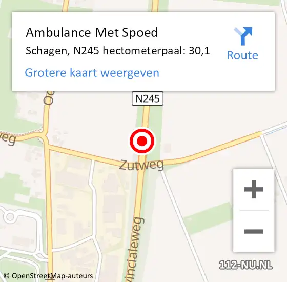 Locatie op kaart van de 112 melding: Ambulance Met Spoed Naar Schagen, N245 hectometerpaal: 30,1 op 24 januari 2024 09:48