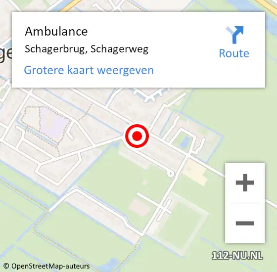 Locatie op kaart van de 112 melding: Ambulance Schagerbrug, Schagerweg op 24 januari 2024 09:48