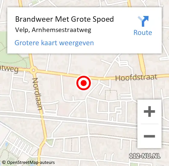 Locatie op kaart van de 112 melding: Brandweer Met Grote Spoed Naar Velp, Arnhemsestraatweg op 24 januari 2024 09:54