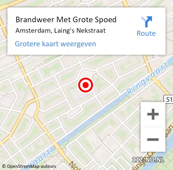 Locatie op kaart van de 112 melding: Brandweer Met Grote Spoed Naar Amsterdam, Laing's Nekstraat op 24 januari 2024 11:31