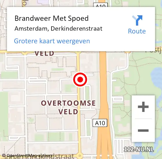 Locatie op kaart van de 112 melding: Brandweer Met Spoed Naar Amsterdam, Derkinderenstraat op 24 januari 2024 11:58