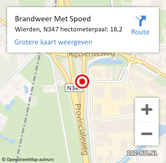 Locatie op kaart van de 112 melding: Brandweer Met Spoed Naar Wierden, N347 hectometerpaal: 18,2 op 24 januari 2024 11:59