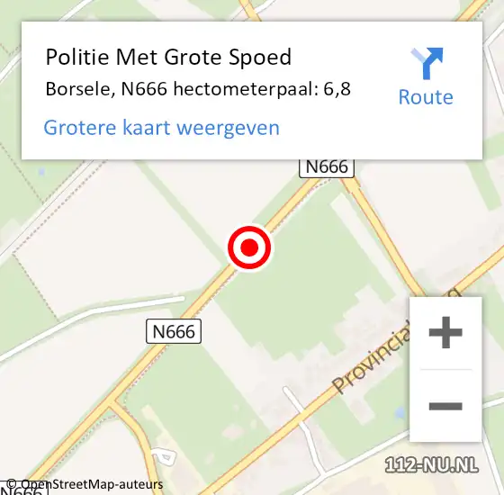 Locatie op kaart van de 112 melding: Politie Met Grote Spoed Naar Borsele, N666 hectometerpaal: 6,8 op 24 januari 2024 13:09