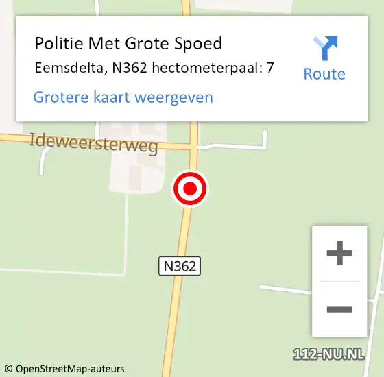 Locatie op kaart van de 112 melding: Politie Met Grote Spoed Naar Eemsdelta, N362 hectometerpaal: 7 op 24 januari 2024 13:26