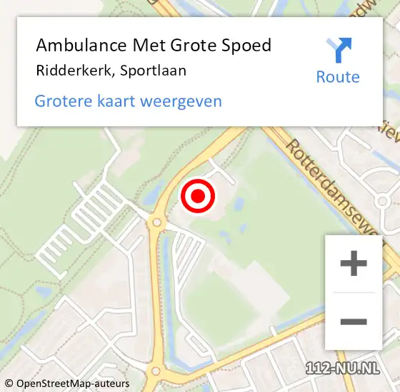 Locatie op kaart van de 112 melding: Ambulance Met Grote Spoed Naar Ridderkerk, Sportlaan op 24 januari 2024 15:11