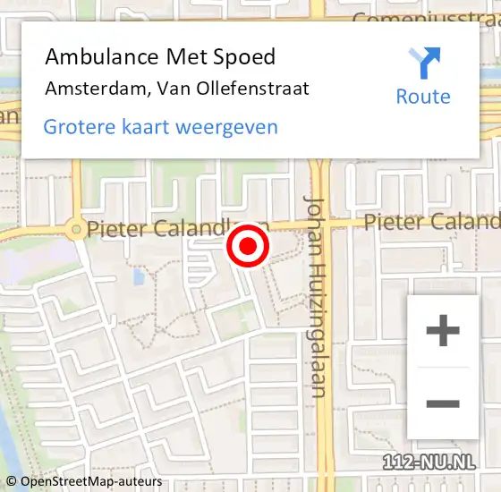 Locatie op kaart van de 112 melding: Ambulance Met Spoed Naar Amsterdam, Van Ollefenstraat op 24 januari 2024 15:51