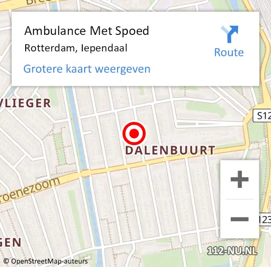 Locatie op kaart van de 112 melding: Ambulance Met Spoed Naar Rotterdam, Iependaal op 24 januari 2024 15:55