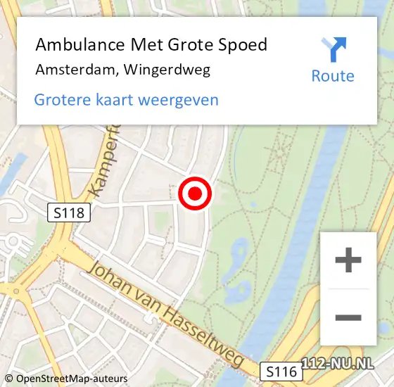 Locatie op kaart van de 112 melding: Ambulance Met Grote Spoed Naar Amsterdam, Wingerdweg op 24 januari 2024 16:49